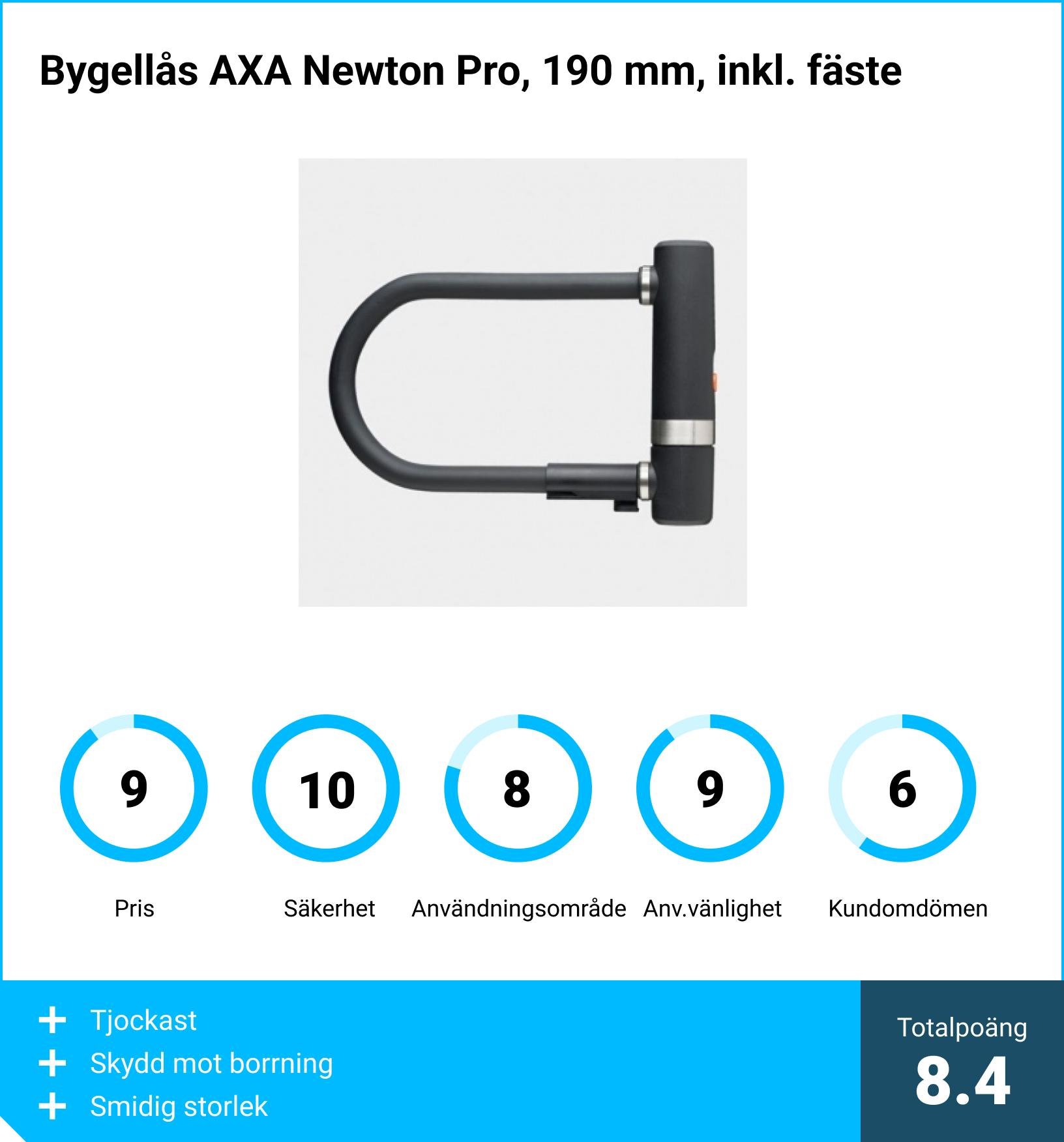 Cykellås bäst i test - Bygellås AXA Newton Pro, 190 mm, inkl. fäste