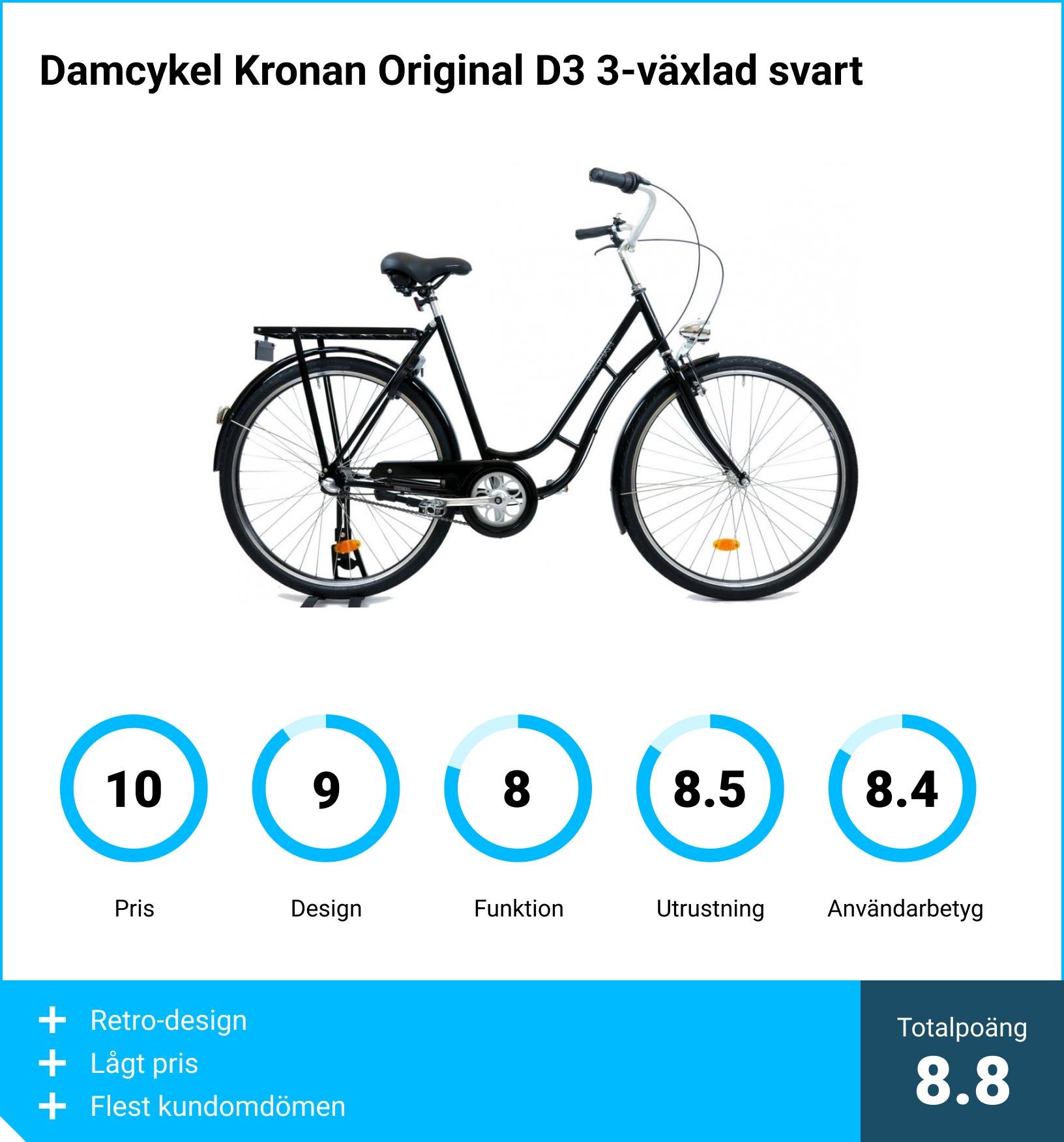 Damcykel bäst i test - Damcykel Kronan Original D3 3-växlad svart